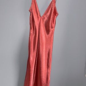 Express Slip Dress • Size 8 • Rose Gold Metallic Dress • Midi • Spaghetti Strap